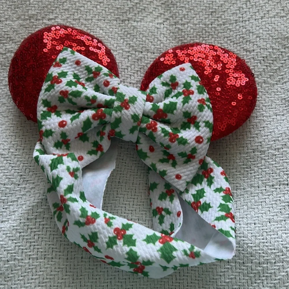 Festive Red Sequin Mouse Ears Headband for Baby
